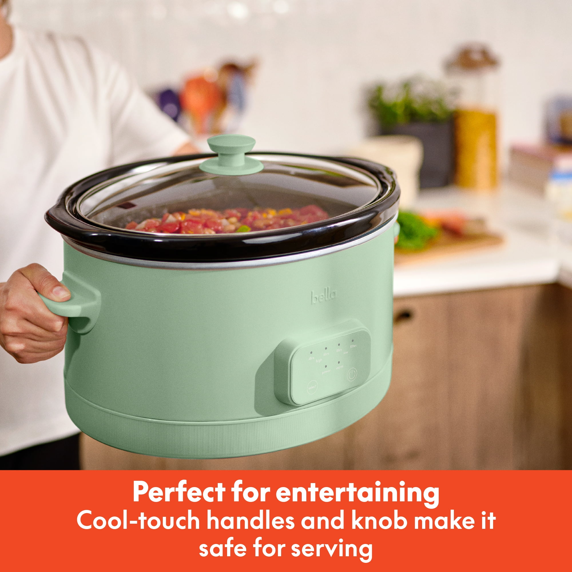 bella 6 Qt Digital Programmable Slow Cooker with Ceramic Nonstick Coating, Adjustable Temperature & Cooking Time, Dishwasher Safe Pot & Tempered Glass Lid, Seaglass