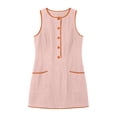 thumbnail image 4 of Wovilon Women's Round Neck Sleeveless A-Line Mini Dress, Button Front Contrast Trim Pocket Shift Top, Relaxed Lightweight Breathable Cotton Linen Blend Solid, 4 of 7