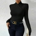 thumbnail image 5 of ZyeKqe Womens Long Sleeve Shirts High Neck Warp Front Going out Tops Ruched Cute Slim Fitted Tees Top Size S-XL, 5 of 9