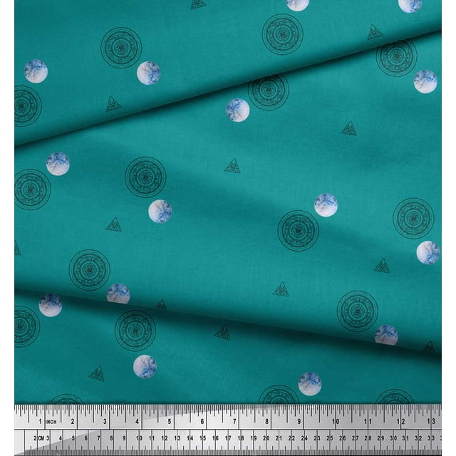 Soimoi Green Satin Silk Fabric Scared Geometric Galaxy Fabric Prints By Yard 42 Inch Wide