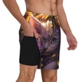 thumbnail image 2 of Yiaed Sunshine Cute Cat Sunflower Print Mens Swim Trunks Bathing Suit Compression Liner Beach Swim Shorts Swimwear Quick Dry Zipper Pocket No-Chafing Board Short-3X-Large, 2 of 6