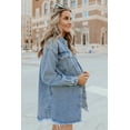thumbnail image 3 of SHEWIN Women's Jean Jacket Casual Long Sleeve Denim Jackets Button Down Shirt Boyfriend Distressed Shacket Blue, 3 of 11