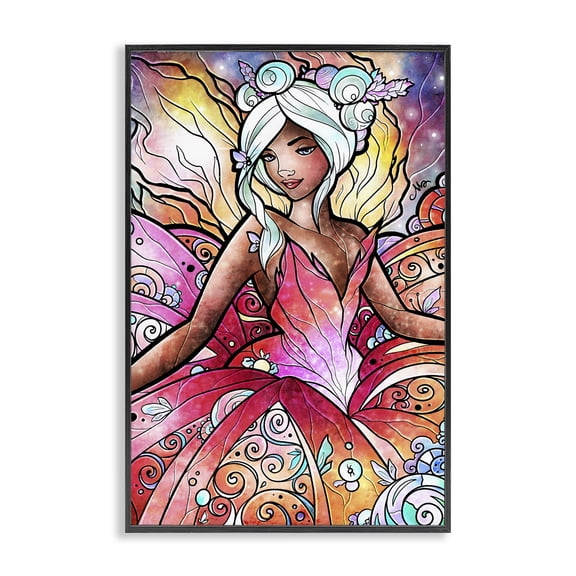 Stupell Industries Pastel Nouveau Fairy Fantasy & Sci-Fi Painting Black Framed Art Print Wall Art, 12 x 18