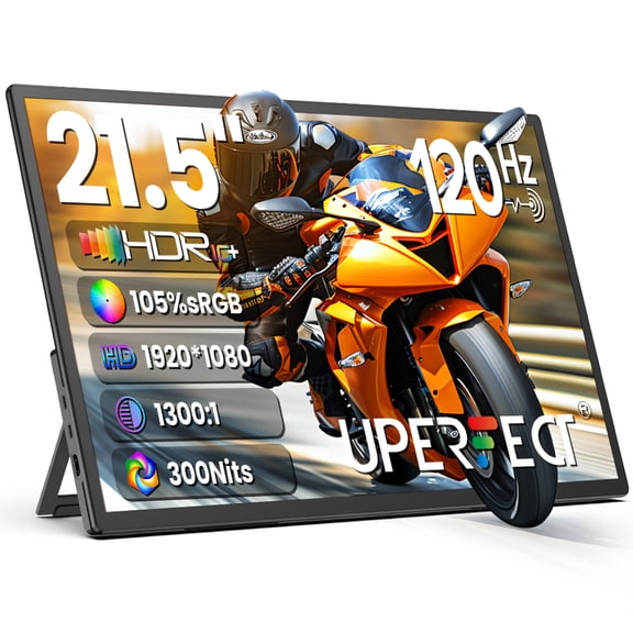 Portable Monitor 21.5" FHD 110% sRGB 120Hz IPS HDR HDMI USB-C Travel Monitor for Laptop MacBook PC Surface PS5 Xbox, Large External Display with Kickstand & Speakers, VESA Compatible