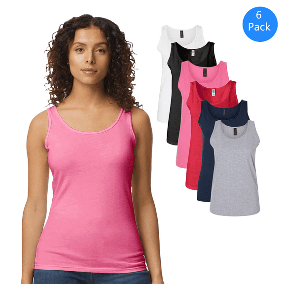 Gildan Women’s Tank Top, Cotton Workout Sleeveless Shirts Mix Color Pack of 6 Summer Undershirts, S