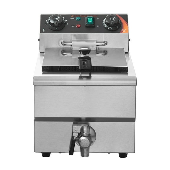 KFFKFF 1500W Electric Counter Fryer, 11.6Qt/11L Stainless Single Oil Fryer with Basket, Features Temp & Time Control, Overheat Safety, Ideal for Kitchen & Restaurant
