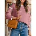 thumbnail image 6 of Women Crewneck Sweaters Long Sleeve Knit Pullover Sweater Casual Fall Tops Pink L, 6 of 8