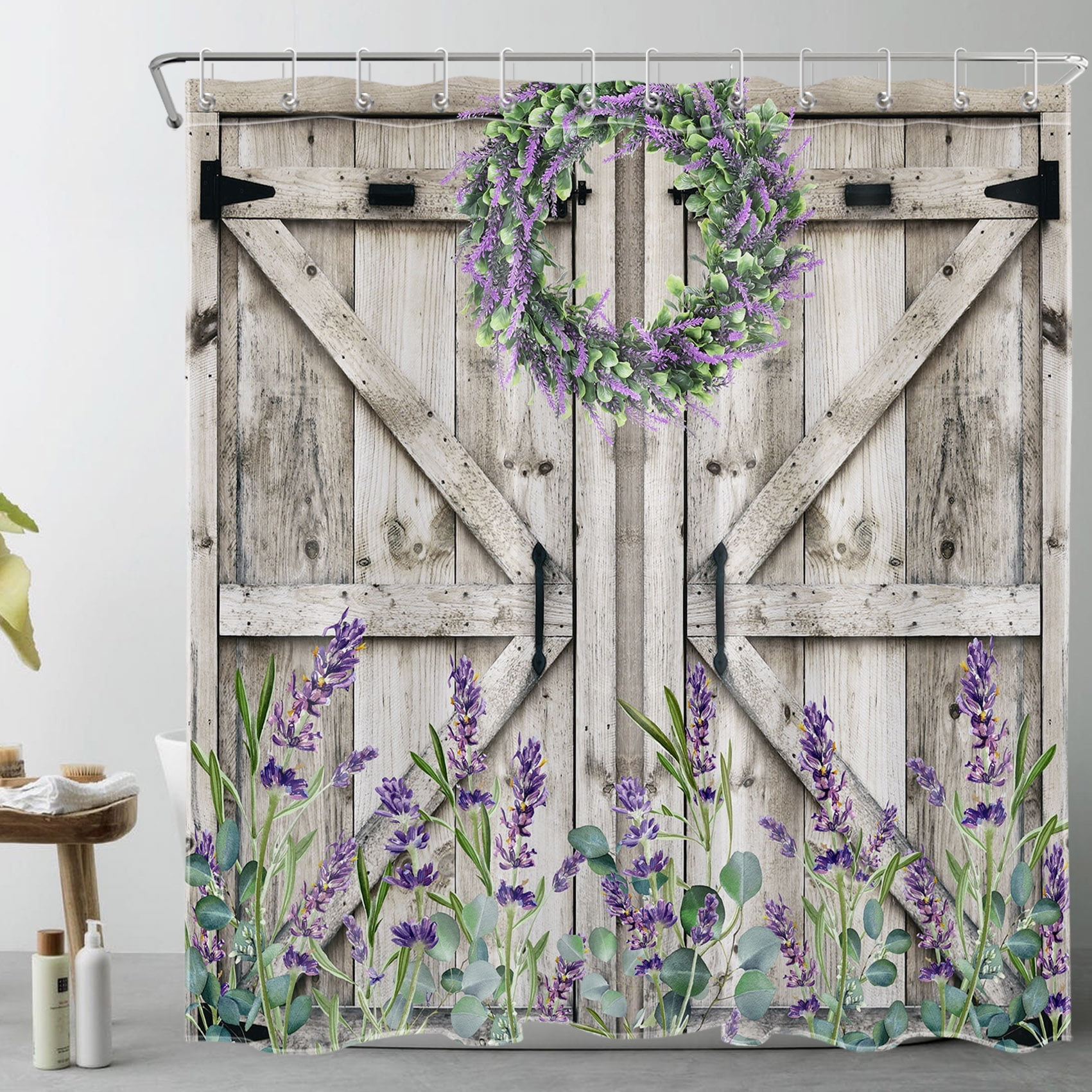 Western Barn Door Shower Curtain for Bathroom, Purple Lavender and