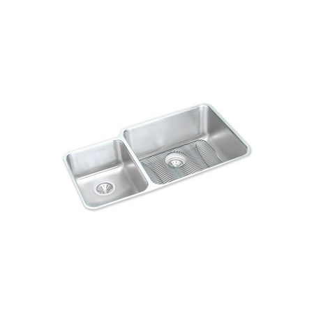 Elkay ELUH3520LDBG Gourmet Lustertone Stainless Steel Double Bowl Undermount Sink Kit