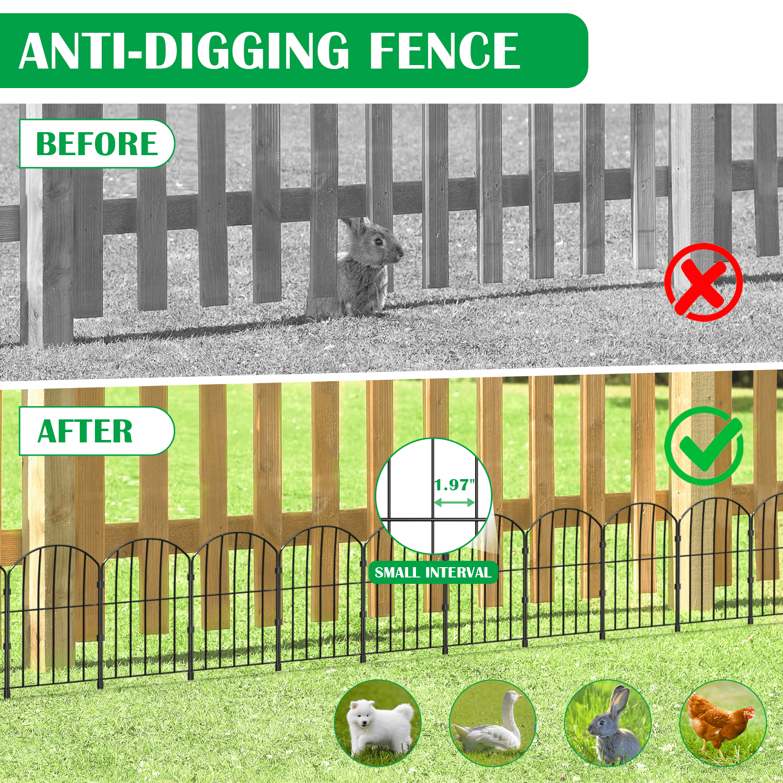 Yeabett Garden Fence,10 Pcs Rustproof Metal Fence Panels，Total 10ft(L) x 24in(H) Garden Fencing Animal Barrier,Decorative Garden Fences and Borders for Dogs, Flower Bed, Patio