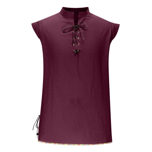 pstuiky Camisetas sin mangas para hombre, Camisa de hombre mejorada sin mangas estilo hippie, informal, playera, con cuello levantado y cuello vuelto. Camisas de hombre l