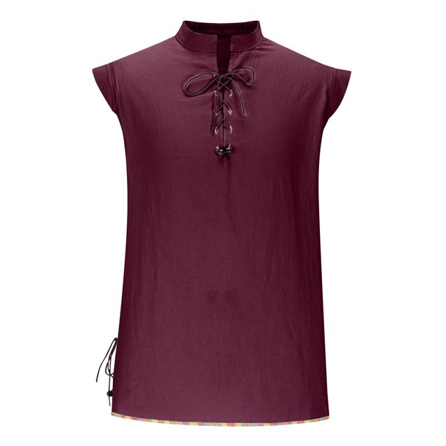 pstuiky Camisetas sin mangas para hombre, Camisa de hombre mejorada sin mangas estilo hippie, informal, playera, con cuello levantado y cuello vuelto. Camisas de hombre l