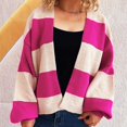 thumbnail image 2 of Tnhcen Women's Color Block Striped Cardigan V-Neck Knit Sweater Soft Nylon Spandex Top Loose Fit Fall Casual Wear Lightweight Long Sleeve Cover-Up S-L, 2 of 5