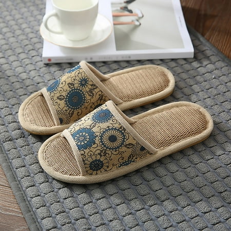 

Cathalem Women And Men Non Slip Cotton Linen Indoor Slipper Open Toe Home Couple Slippers Bedroom Puppy Slippers for Women Blue 9.5