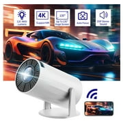 LOOKFUN Mini Projector with Wifi 6 and Bluetooth, 4K 1080P Support Portable Projector 180° Rotatable 130 Screen Movie Projector Auto Keystone Compatible for Laptop, PC, Smartphone (White)
