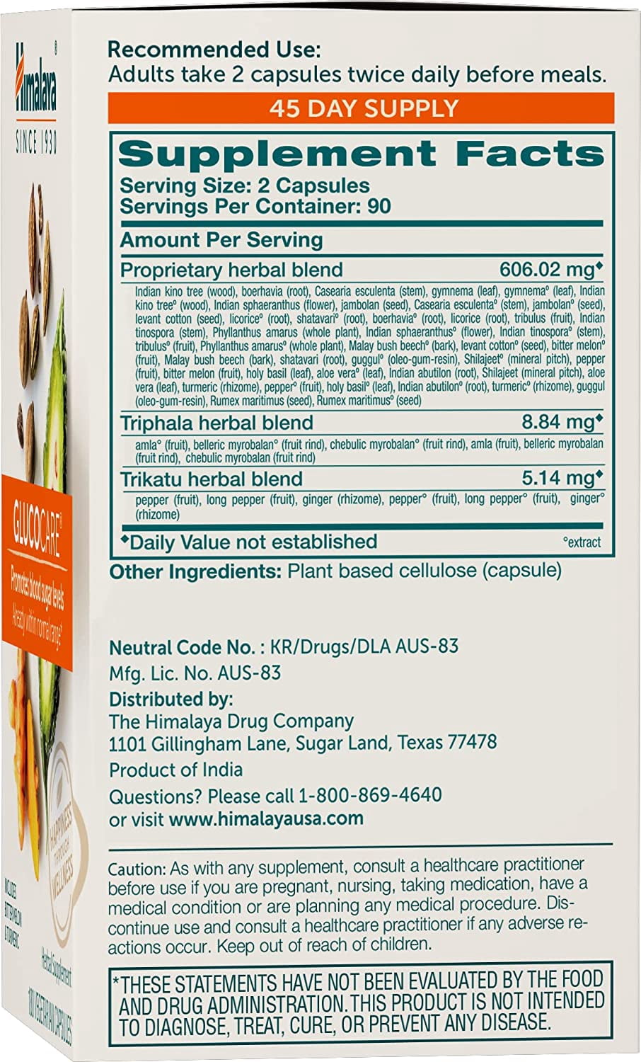 Himalaya GlucoCare Herbal Supplement, Metabolism Support, Pancreatic Support, Triphala, Bitter Melon, Turmeric, 180 Capsules
