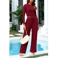 thumbnail image 4 of PRETTYGARDEN Women's 2 Piece Loungewear Long Sleeve Crop Top Wide Leg Palazzo Pants Set Tracksuits Casual Outfit, 4 of 10