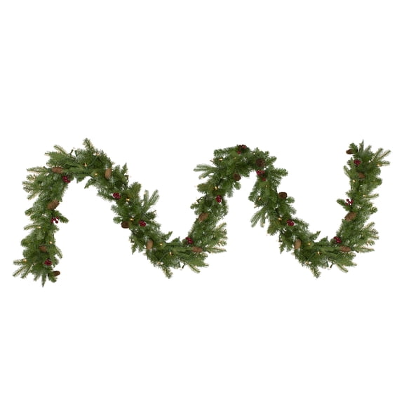 Northlight Real Touch™️ Pre-Lit Mixed Winter Berry Pine Artificial Christmas Garland - 9' x 12" -
