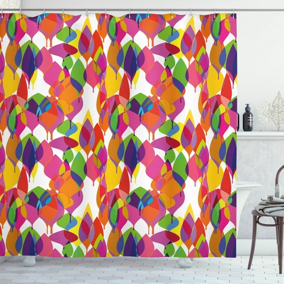 Ambesonne Colorful Shower Curtain, Different Abstract Leaves, 69"Wx70"L, Multicolor
