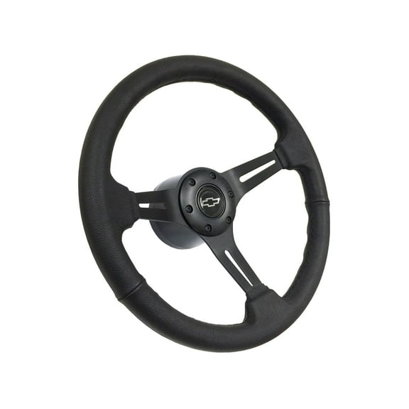 1967-1968 Chevrolet Passenger; VSW 6 Bolt Genuine Leather Steering Wheel Black Kit, Silver Bow Tie Emblem