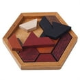 thumbnail image 2 of Hexagon Tangram Puzzle Wooden Jigsaw Puzzle for Adults Challenging Puzzles Wooden Brain Teasers Puzzle for Adults Puzzles Games Family Portable Brain Games Tangrams for Adults, 2 of 5