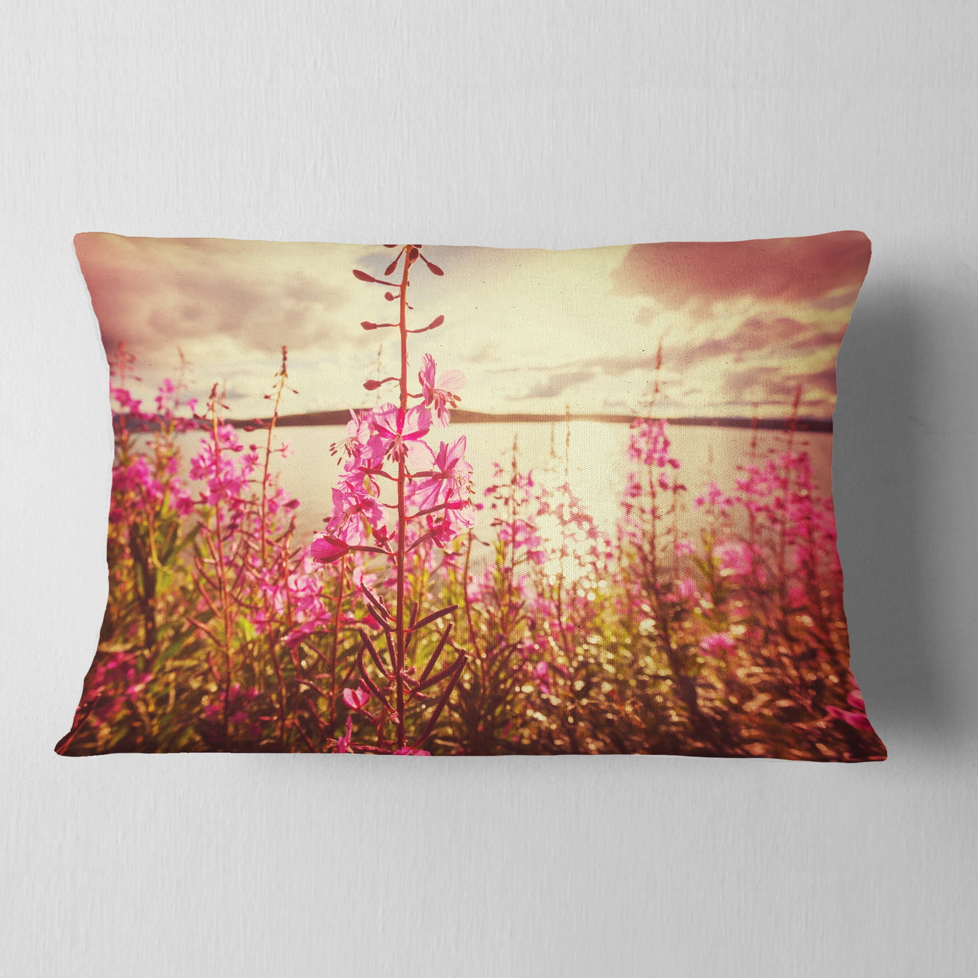 Designart Meadow with Purple Flowers Alaska - Floral Throw Pillow - 12x20