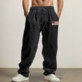 thumbnail image 2 of LIIPEE Mens Casual Pants Spring Summer Fashion Solid Color American Flag Printed Elastic Waist Drawstring Wide Leg Pants With Pockets Man Classic Daily Indoor Outdoor Pants,Black,L, 2 of 8