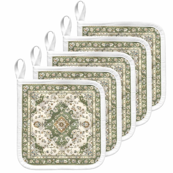 Sage Green Pot Holders for Kitchen Heatproof Potholder, 5 Pack Southwest Tribal Antique Boho-Chic Farmhouse Hot Pads Multipurpose Oven Pads Cloth Potholders Trivet for Cooking Baking