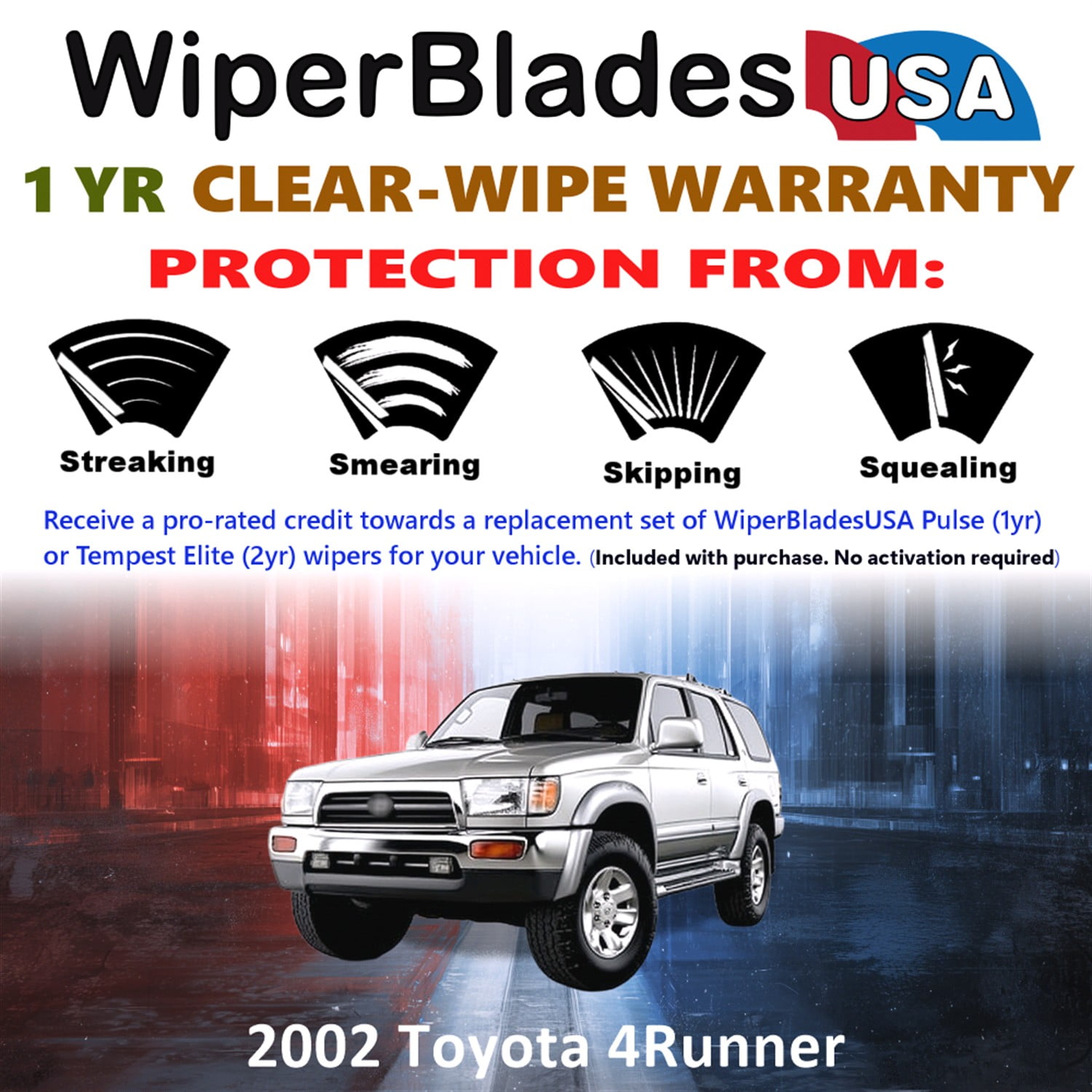 2002 Toyota 4Runner Beam Wiper Blades Wipers w/1yr Warranty (Set of 2) (WiperBladesUSA)