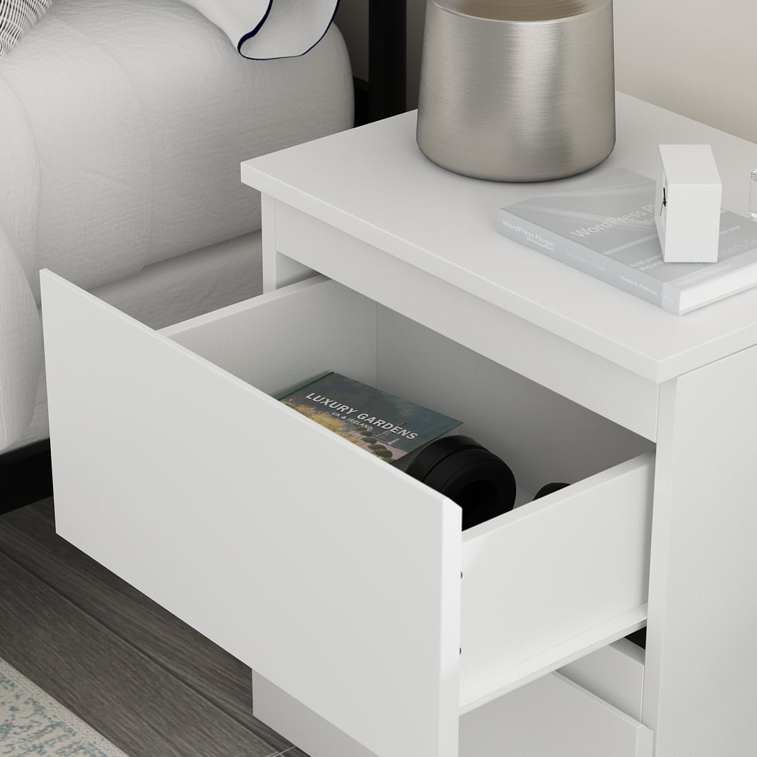 WIAWG Modern Nightstand End Table with 2 Drawers Side Table for Bedroom Living Room White