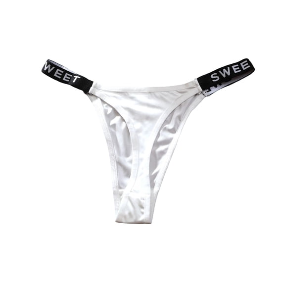 Panties for Women,Low Rise Thong Underwear Soft Breathable Satin Fabric Comfortable Seamless Panties With Letter Waistband For Everyday Wear,Womens Underwear,White,S