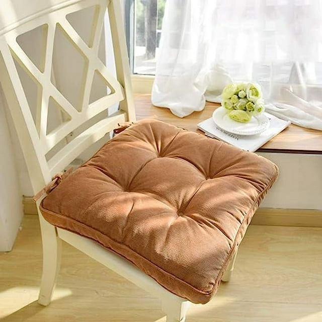 Nvzi Cojín de pana suave para silla de exterior o patio con lazos, para decoración del hogar, para sillas de comedor de interior, 18" × 18" × 3,6", color caqui, 1 unidad