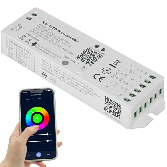 PAUTIX - driver LED WiFi 5 en 1 regulable para tira de luces LED monocromáticas CCT RGB RGBW RGBCCT