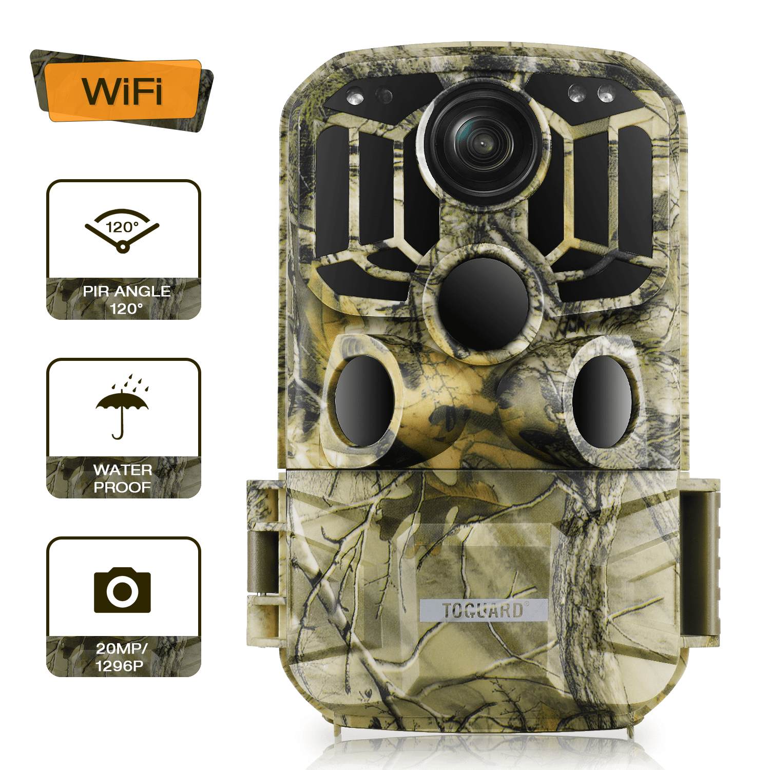 CAMPARK WiFi Trail Camera 20MP 1296P Hunting Game Camera Bluetooth with 850nm Night Vision 120° Wide-Angle Motion Activated IP66 Waterproof Trail Cam for Wildlife Monitoring