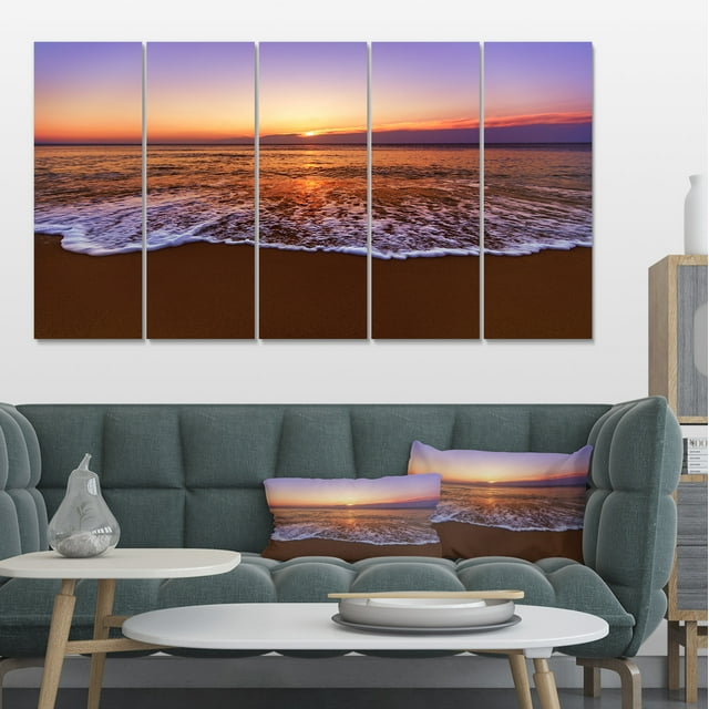Orange Teinté Eaux de Mer au Coucher du Soleil - Photo de Plage Impression sur Toile