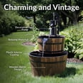 thumbnail image 4 of Sunnydaze Wood Barrel Brown 2-Tier Outdoor Water Fountain with Hand Pump, 4 of 13