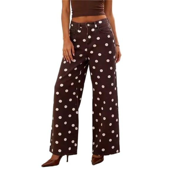 Fashion Women's Casual High Waisted Wide Leg Pants Elastic Waist Walking With Pockets Pants Jeans Denim Pant