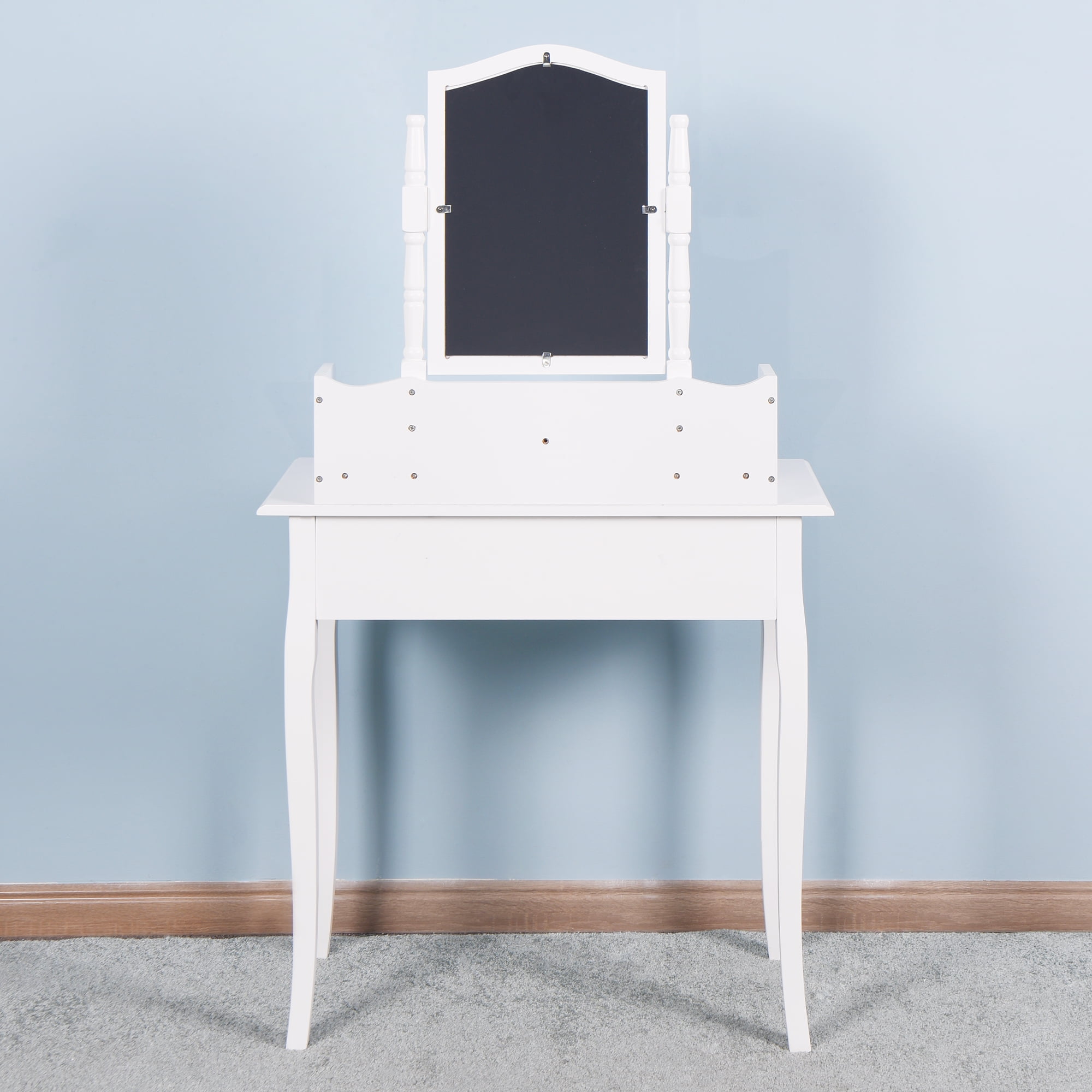 Spaco Vanity Table Set with Drawers & Stool-Small Wood, Dressing Table for Bedroom, White