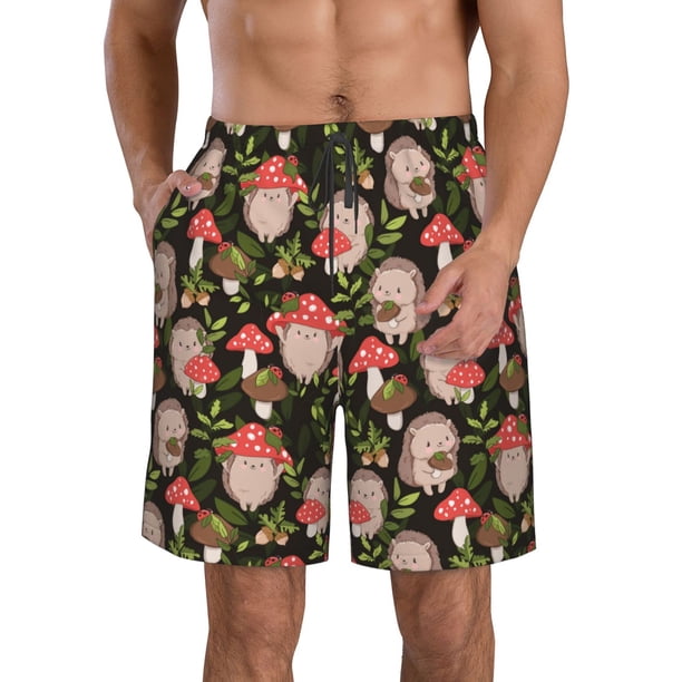 Fotbe Edgehog and Mushrooms Trajes de Baño Estampados para Hombre, Shorts de Verano de Secado Rápido, Ropa de Playa, Bañadores-Small