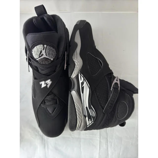 Ni - ke Ni - ke Air Jordan 8 Retro 'Chrome' Black Silver Sneakers Men's Size 11