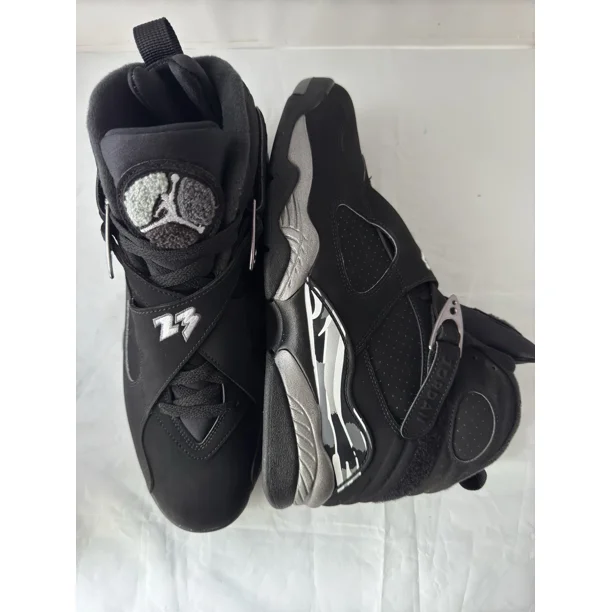 Ni - ke Ni - ke Air Jordan 8 Retro 'Chrome' Black Silver Sneakers Men's Size 11