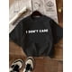 thumbnail image 1 of 100% Cotton Women's T-Shirt - "I DON'T CARE" Letter Print, Short Sleeve, Casual Style, Machine Washable, Black with White Text, Spring Apparel | Casual Style Tee | Cotton, 1 of 6