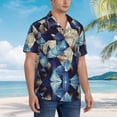 thumbnail image 5 of Daiia Abstract Blue Squares Hawaiian Shirt for Men Gentle Cotton Regular Short Sleeve Casual-Large, 5 of 9