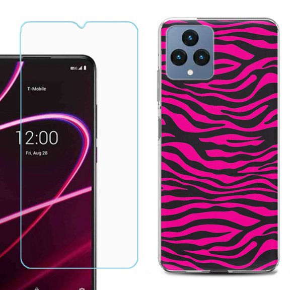 OneToughShield ® for T-Mobile Revvl 6x 5G Shockproof Phone Case, with Tempered Glass Screen Protector - Zebra Pink