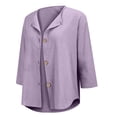 thumbnail image 3 of Only Moment Button Down Shirts for Women 3/4 Sleeve V Neck Wash Cotton Casual Loose Long Sleeve Solid Lapel Long Blouses Tops with Pockets Light Violet,XL, 3 of 9