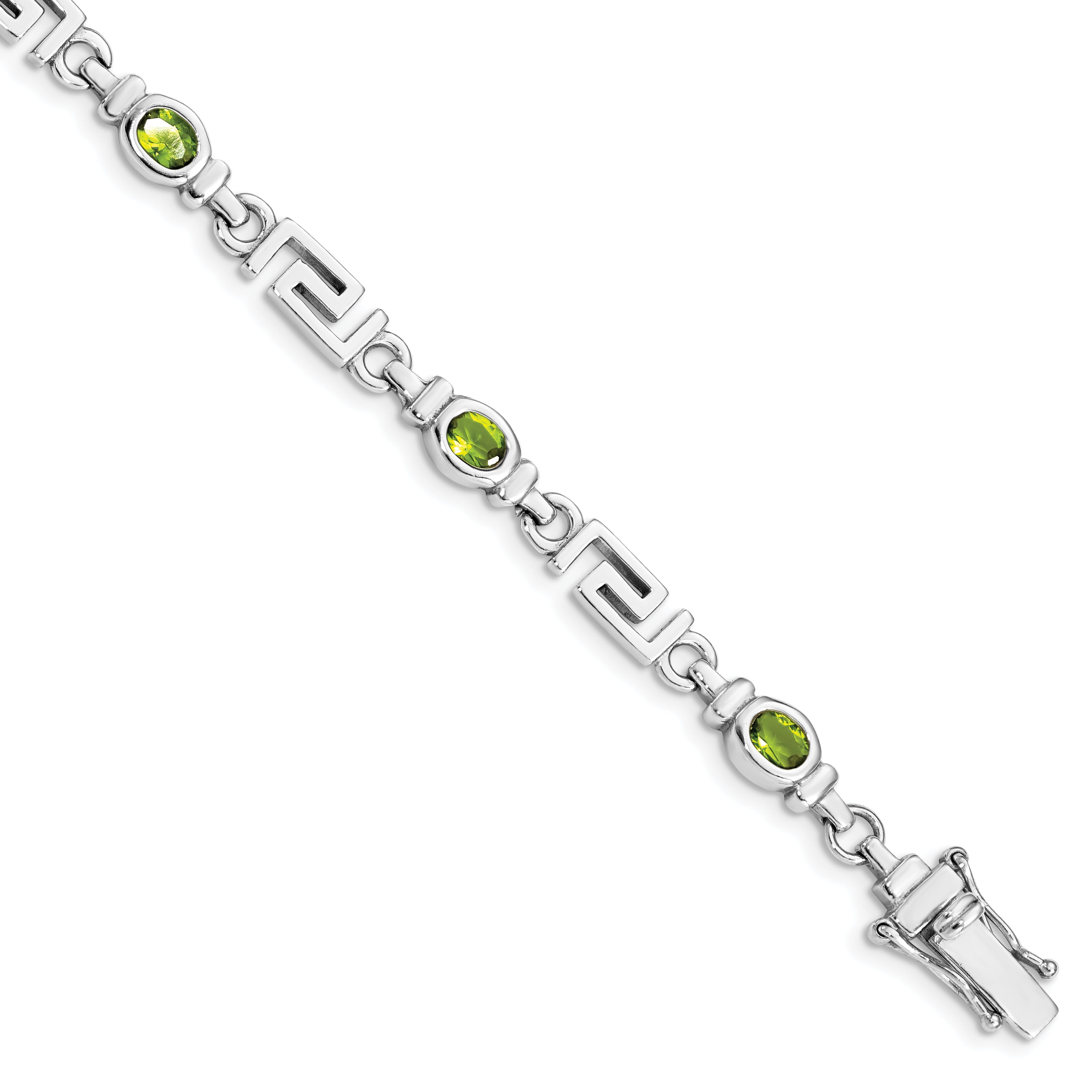 Solid .925 Sterling Silver Rhodium-plated Diamond & Peridot Bracelet 7 inches 