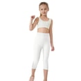 thumbnail image 5 of CPNG Girls Summer Capri Slim Pants Summer Sports 3/4 Length Leggings High Waist Running Yoga Athletic Leggings(White,5-6 Years), 5 of 7