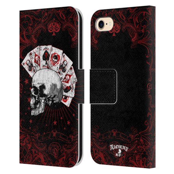 Head Case Designs Officially Licensed Alchemy Gothic Skull And Cards Aces Of Anarchy Leather Book Wallet Case Cover Compatible with Apple iPhone 7 / 8 / SE 2020 & 2022