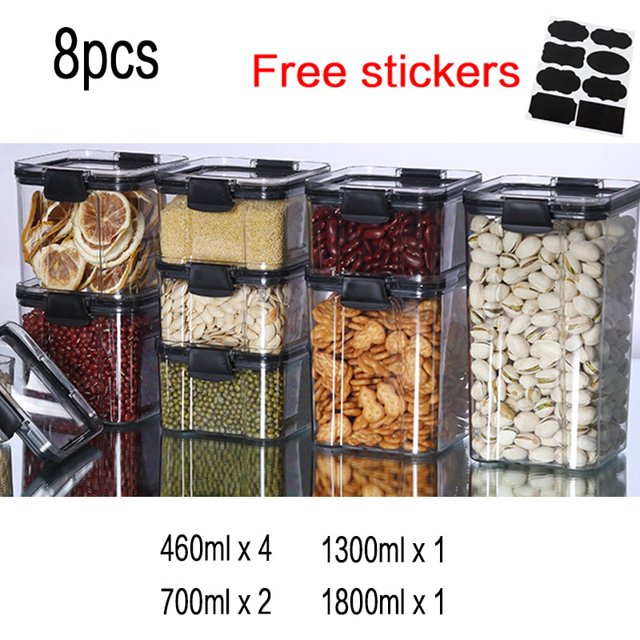 Contenedores de cocina para almacenamiento de alimentos, tarros de caja de plástico para cereales a granel, organizadores de cocina para despensa, tarros organizadores con tapa, juego para el hogar Tan Jianjun unisex