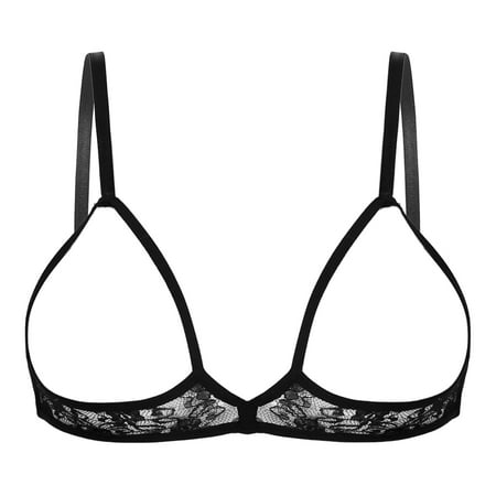 vastwit Womens Fashion See Through Sheer Mesh Lingerie Hellow Out Push up Shelf Bra Tops Bralette Black L